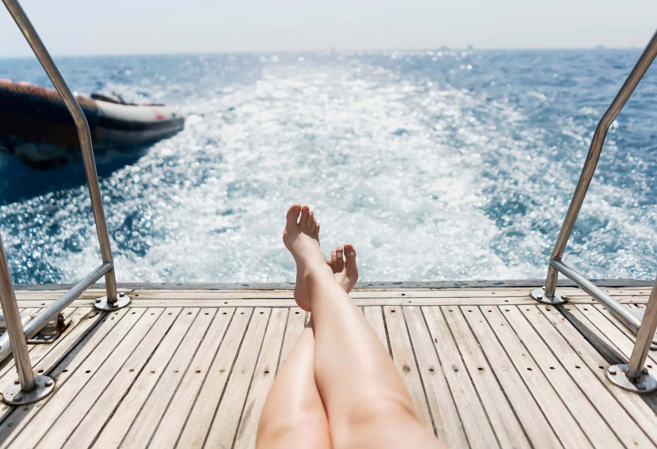 A private boat on the turquoise water off the Cretan coast